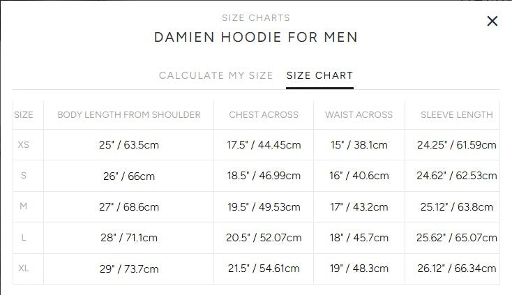 Product size guide