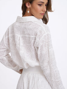 Quintina Embroidered Cotton Gauze Button-Down Shirt | White