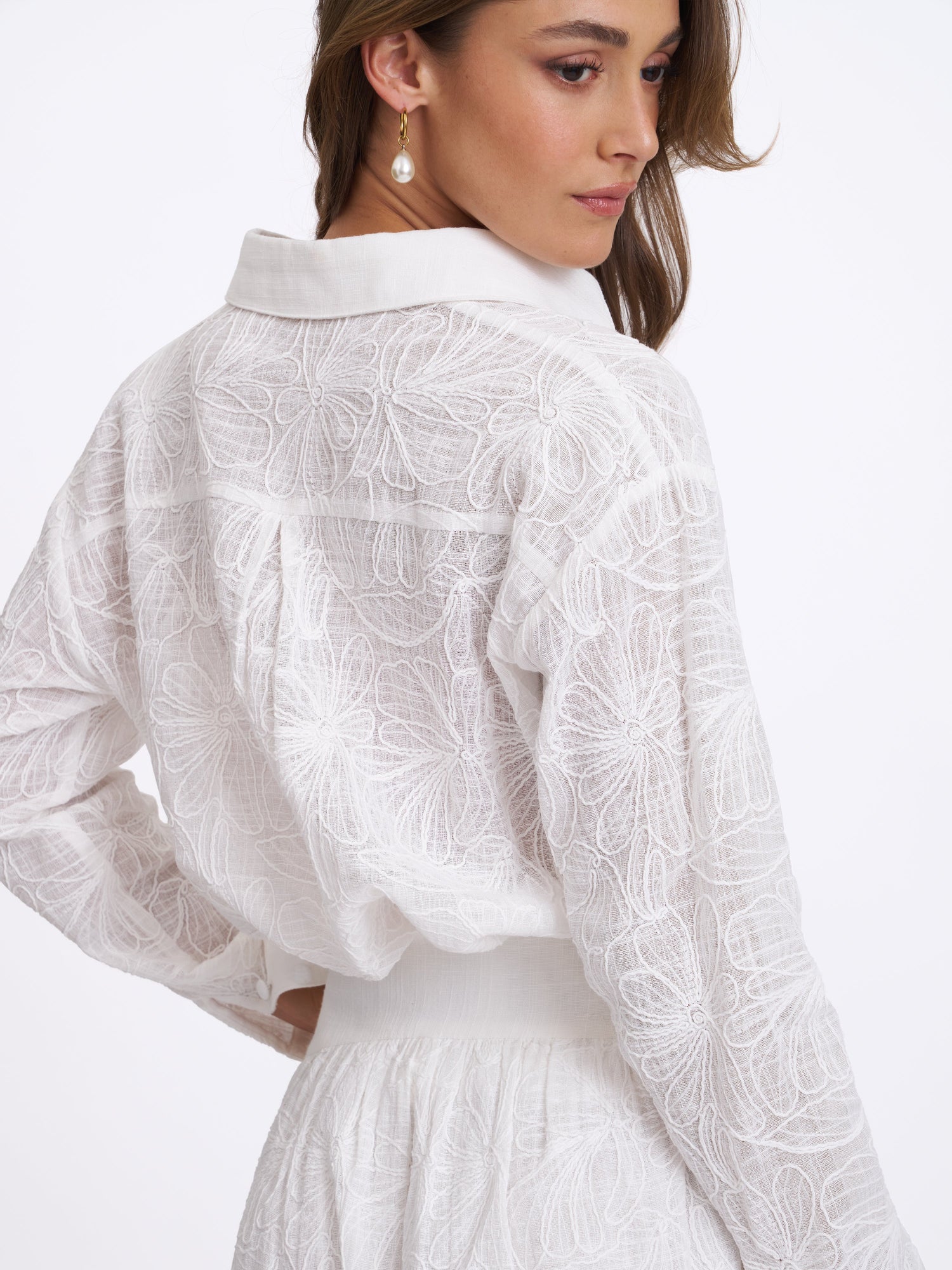 Quintina Embroidered Cotton Gauze Button-Down Shirt | White
