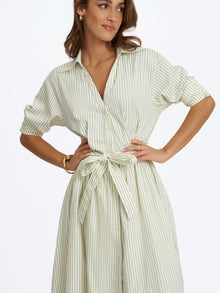 Danica Bamboo Poplin Striped Shirt Midi Dress | Pine Green
