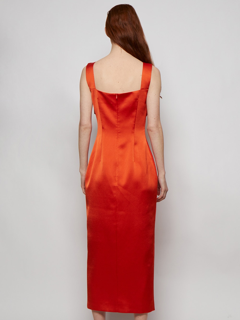 Women | RASARIO | Buckled And Draped Satin Midi Dress | Orange