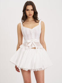Aliza Cotton Poplin Lace Trim Layered Mini Skirt | White