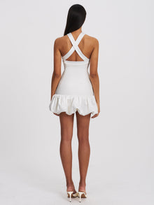 Barbra Cross Straps Bodycon Mini Dress with Bubble Hem | White