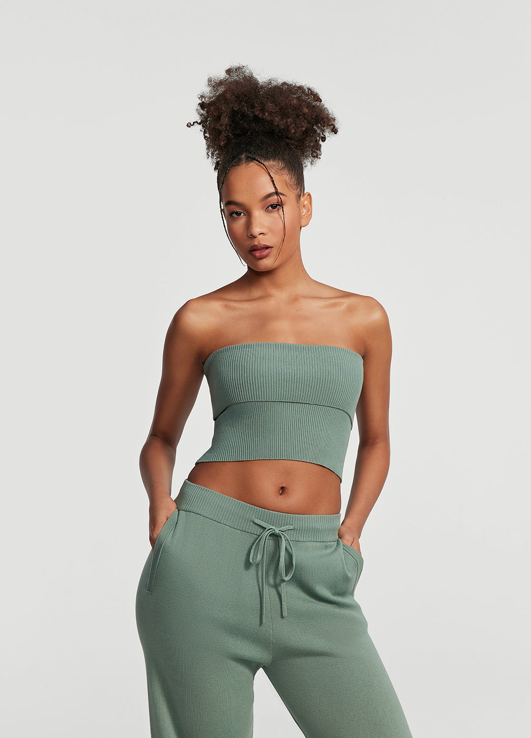 Chunky Knit Crop Top | Sage Green