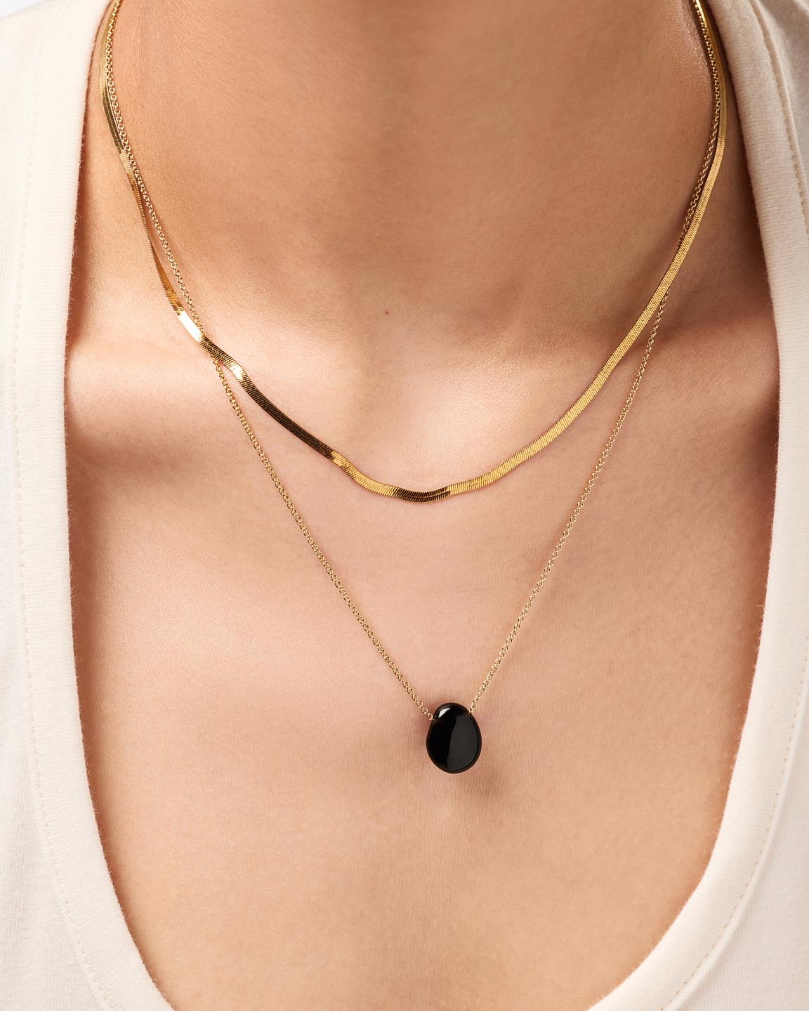 Mini Pebble Necklace | 14K Gold on Brass | Black Onyx