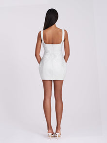 Tais Pearl Beaded Cocoon Shape Sleeveless Mini Dress | White
