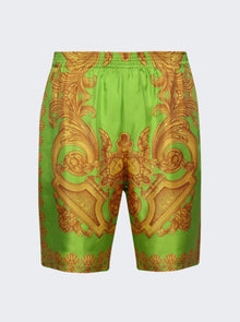 Men | Versace | Barocco 660 Silk Shorts | Lime & Gold