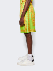 Men | Versace | Barocco 660 Silk Shorts | Lime & Gold