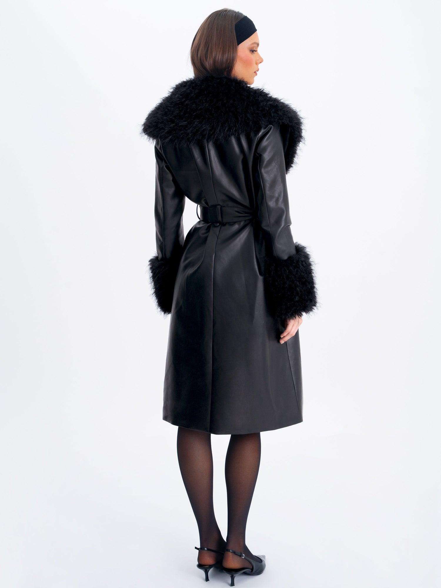 Zariah Faux Fur Trimmed Longline Coat | Black