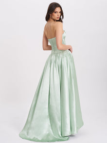 Lael Back Button Trailing Gown | Mint Green