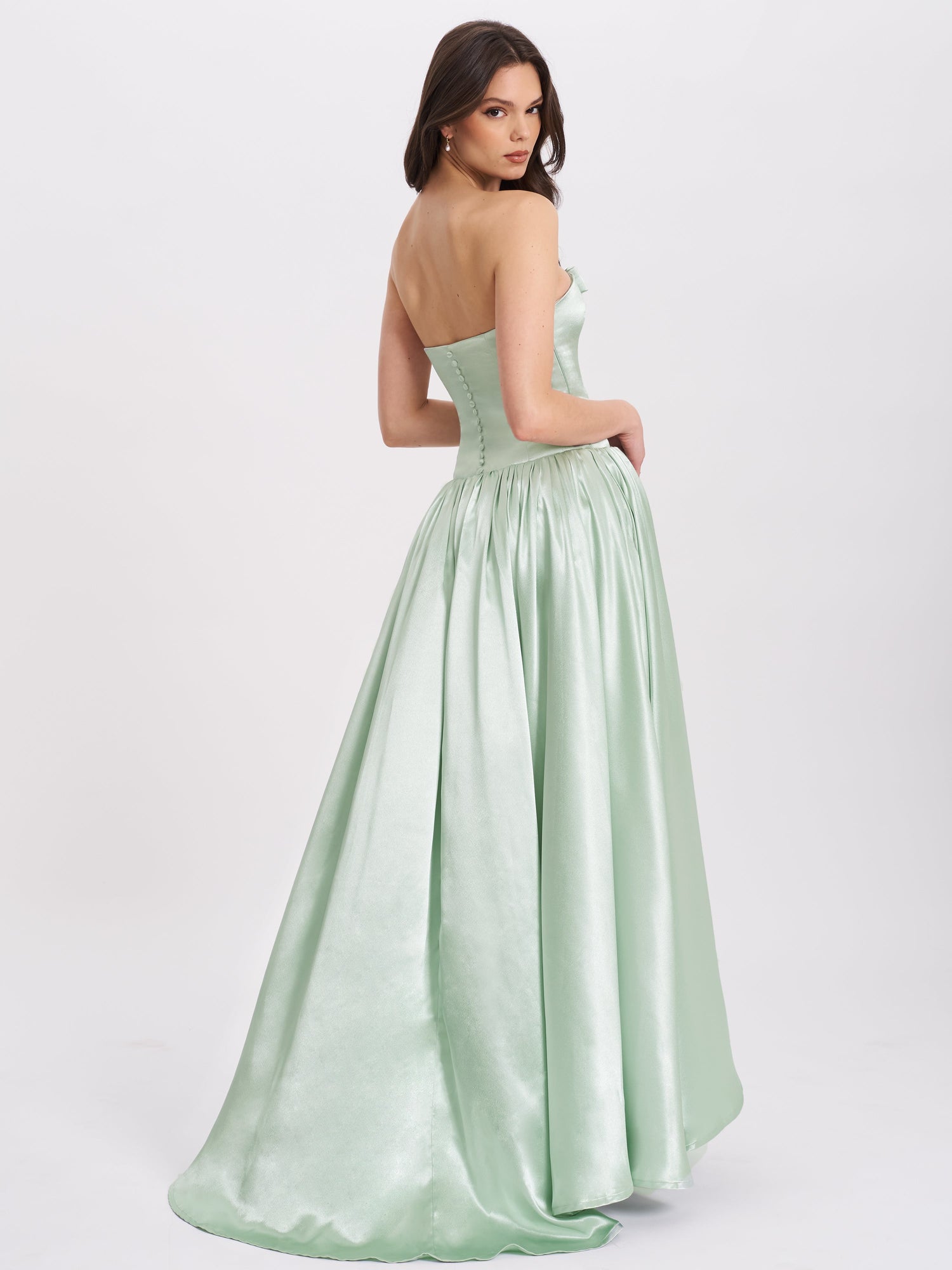 Lael Back Button Trailing Gown | Mint Green