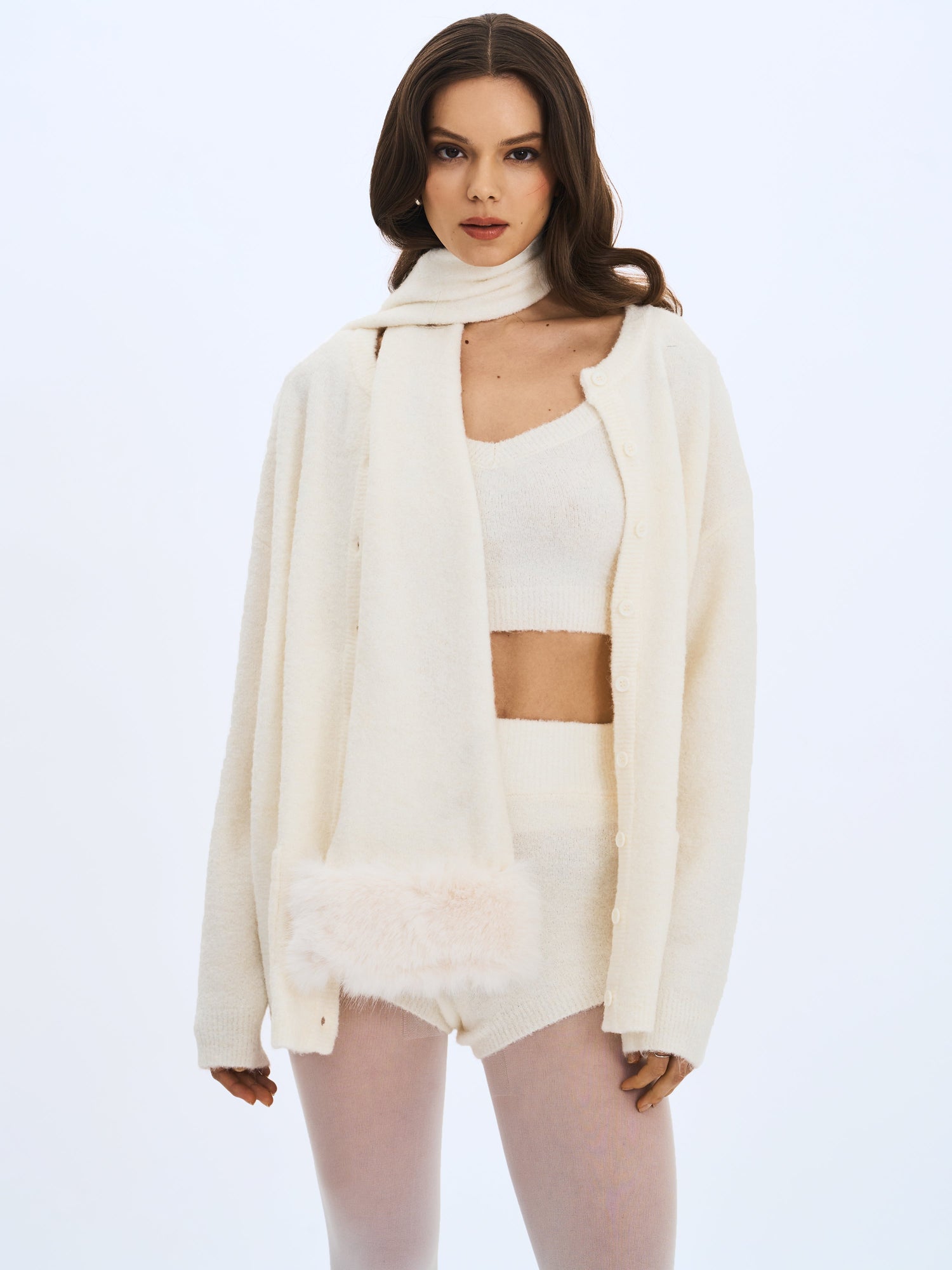 Sera Wool-Blend Ribbed Knit Mini Shorts | White