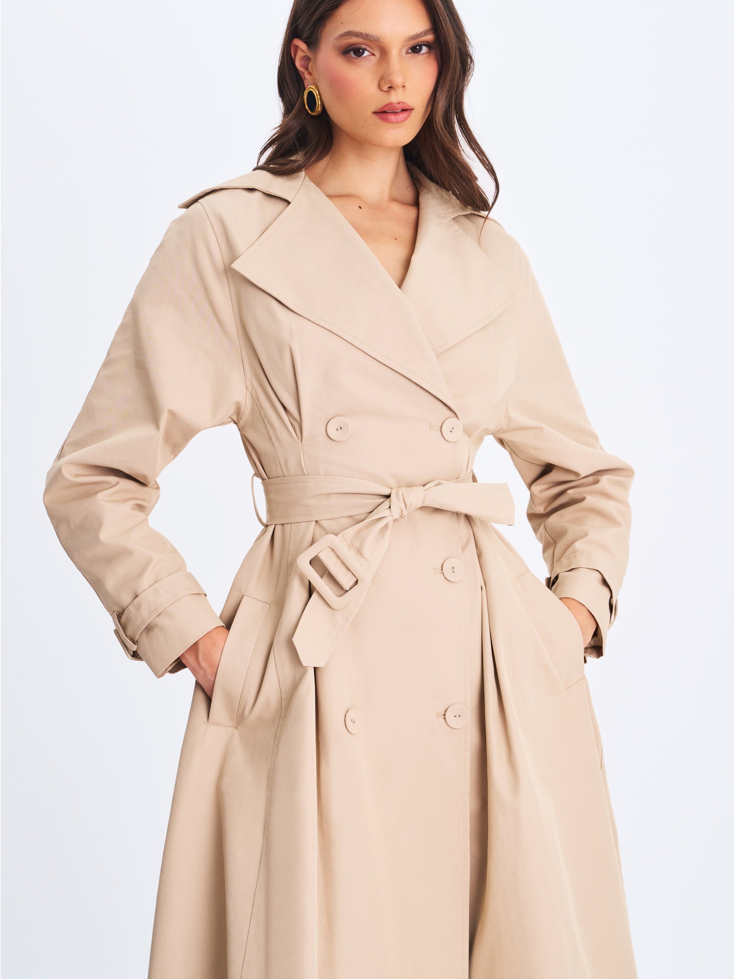 Ulila Double-Breasted Pleated Cotton-Blend Trench Coat | Beige