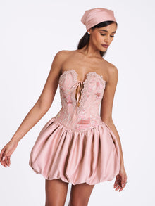 Palesa Ballet Style Embroidered Bubble Hem Mini Dress | Pink