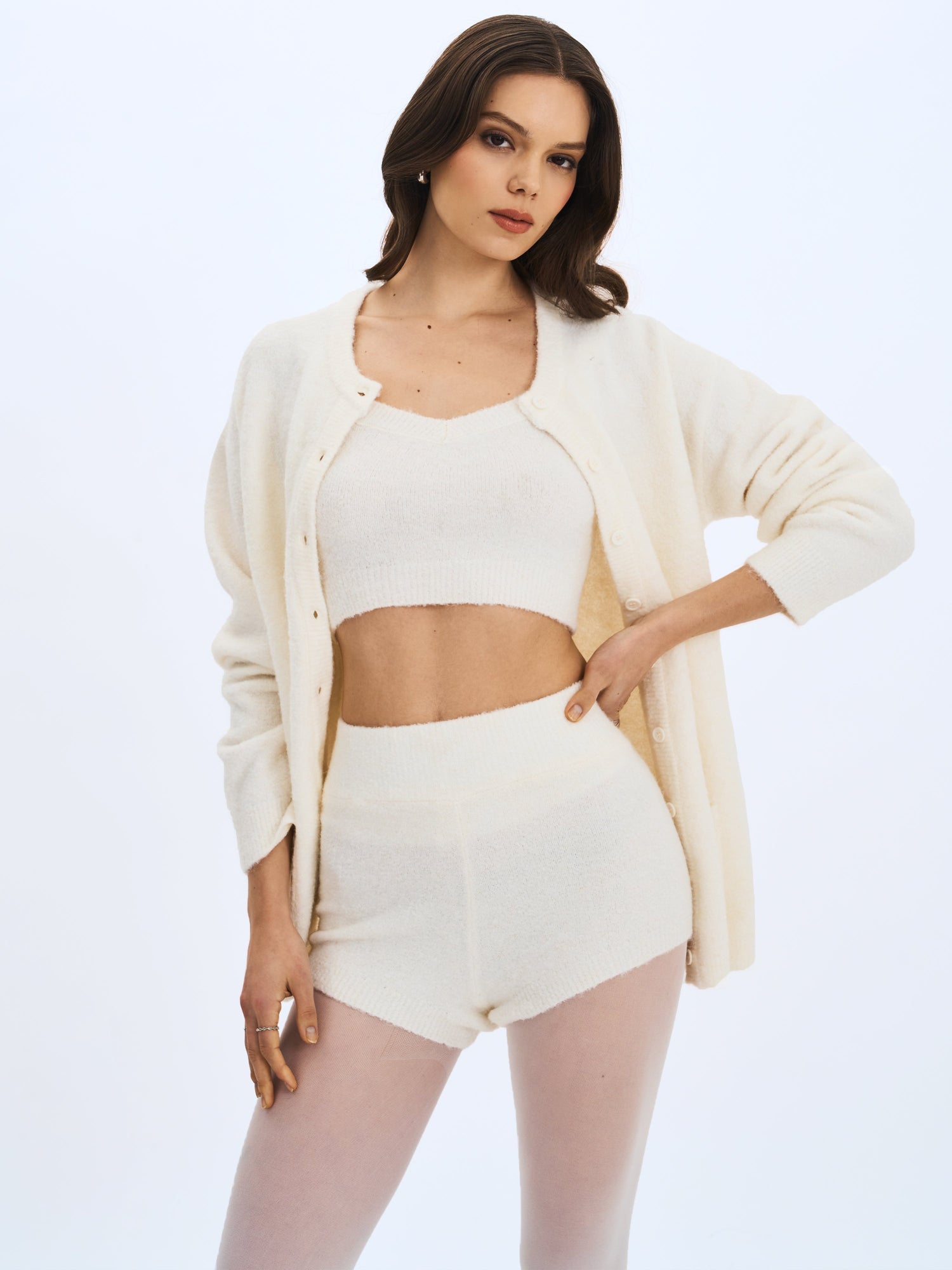 Orla Wool-Blend Ribbed Knit Cardigan | White