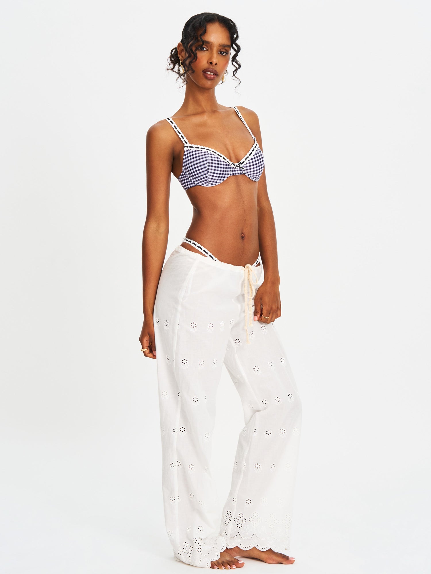 Lace Decoration Bikini Top | Geneva Gingham