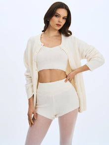 Sera Wool-Blend Ribbed Knit Mini Shorts | White