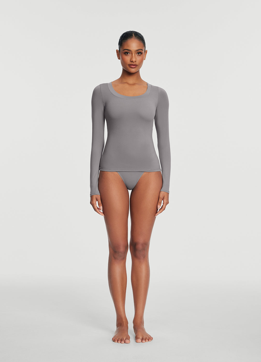 Scoop Neck Long Sleeve Top | Cool Gray