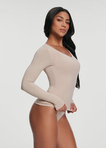 V-Neck Long Sleeve Top | Oat Milk