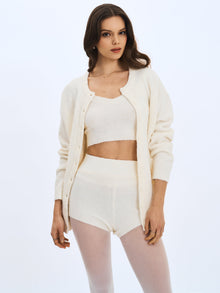 Sera Wool-Blend Ribbed Knit Mini Shorts | White