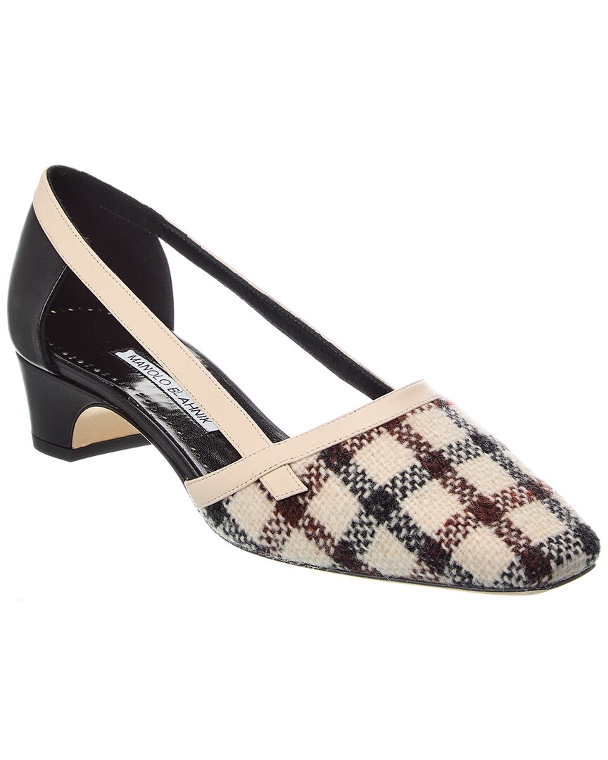 Manolo Blahnik | Womens | Varro 40 Wool & Leather Pump | White