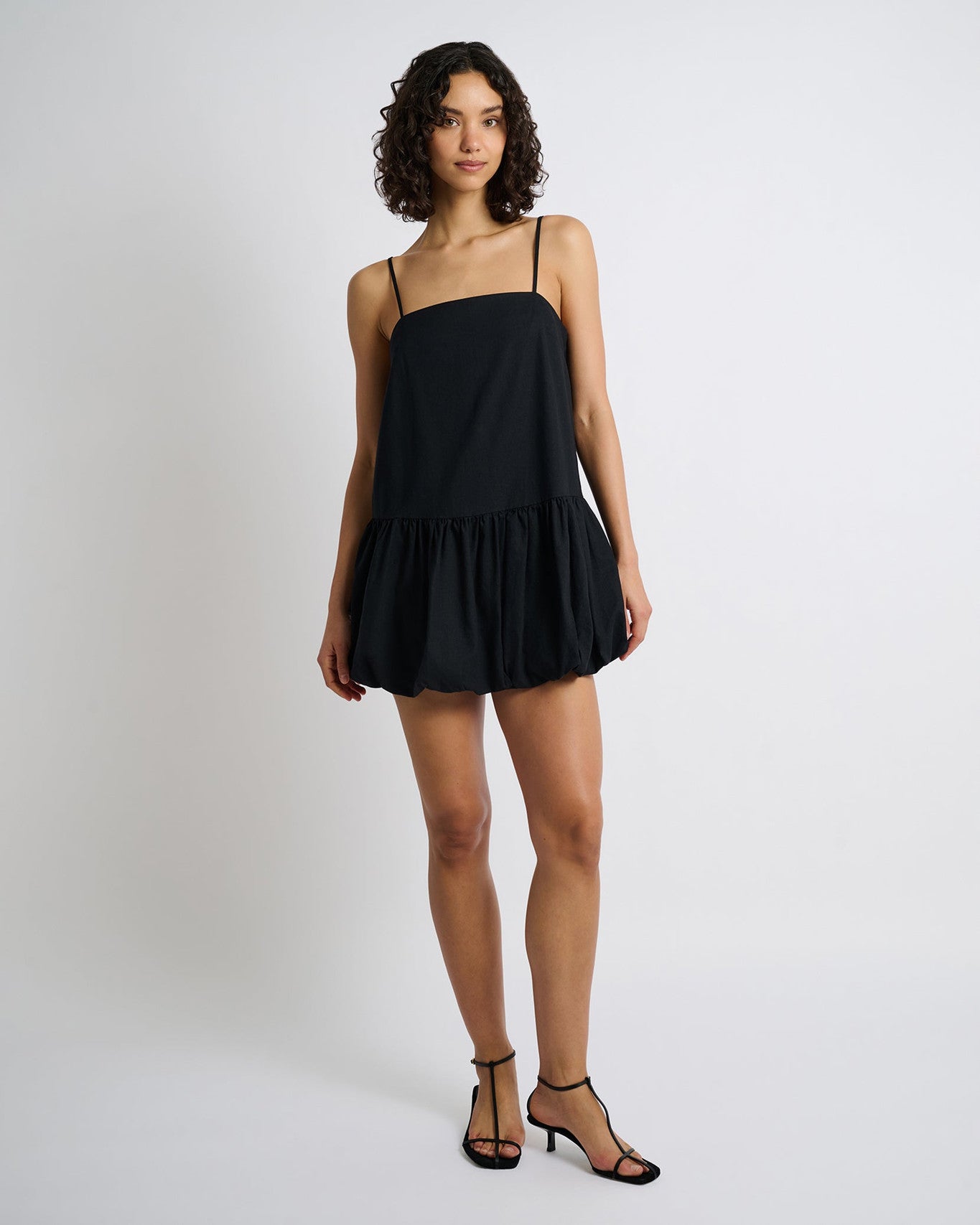 Womens | Air Linen Bubble Mini Dress | Black