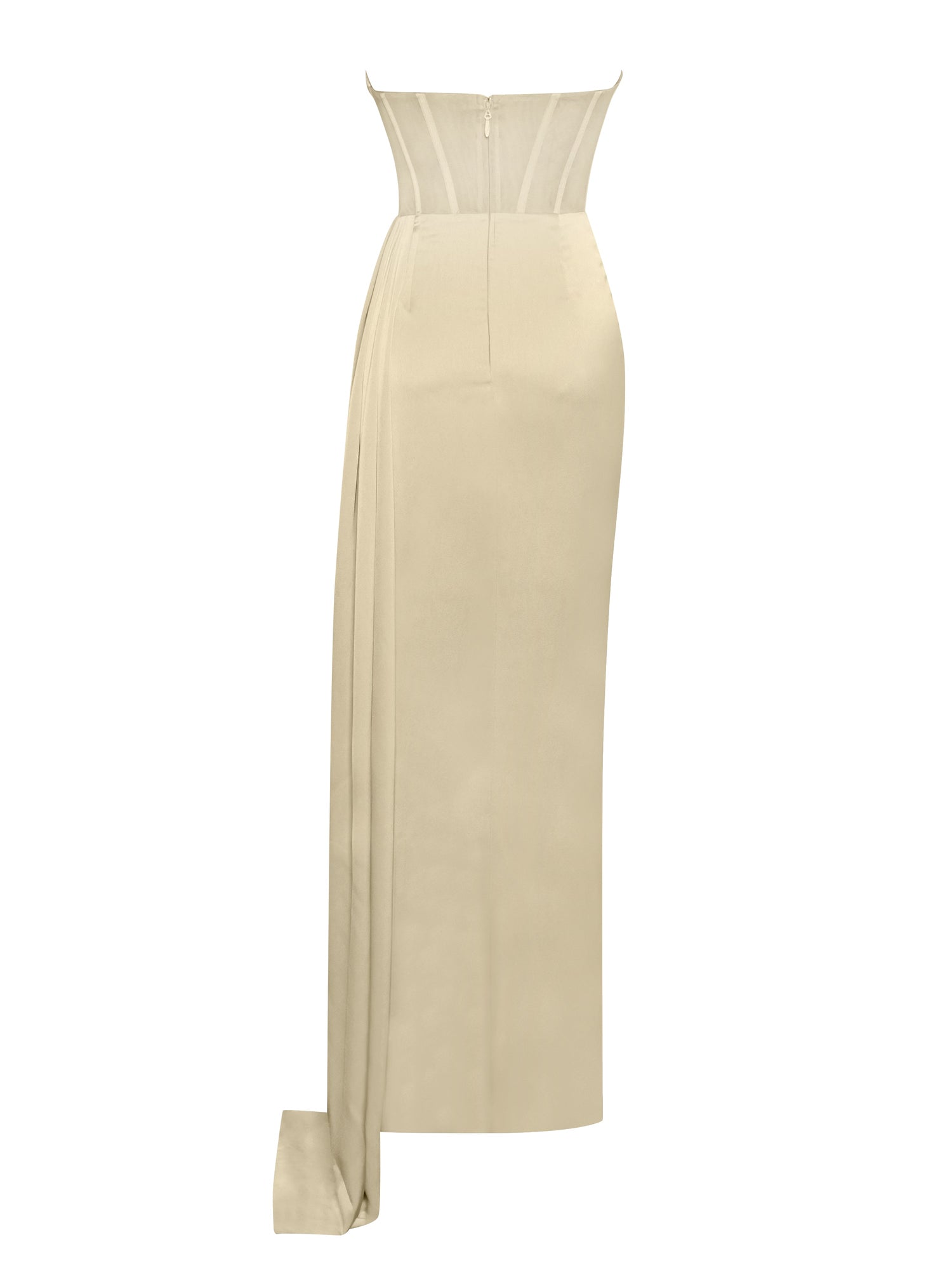 Prisa High Slit Satin Corset Gown | Egg White