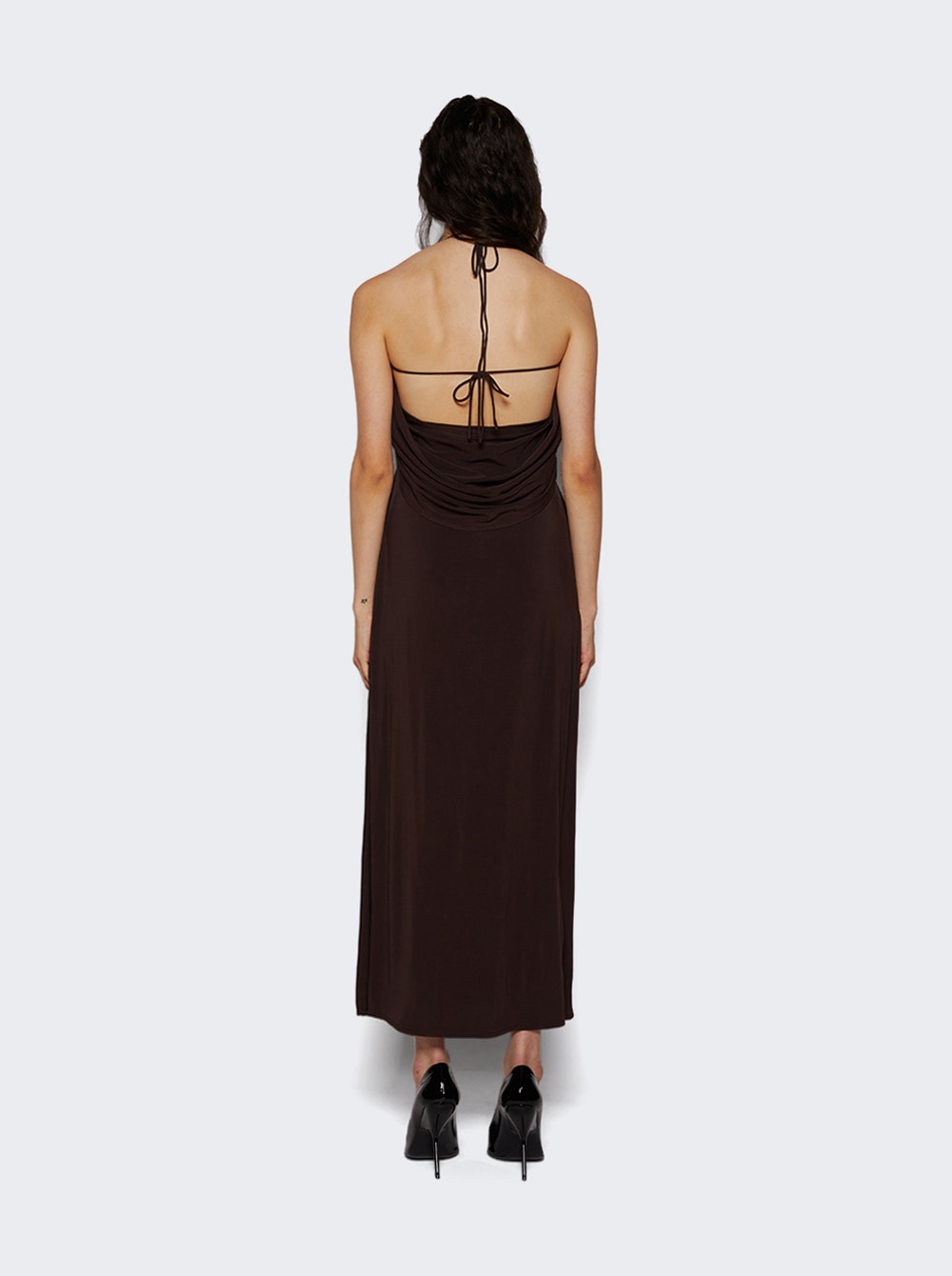 Women | Magda Butrym | Draped Cowl Neck Midi Dress | Brown