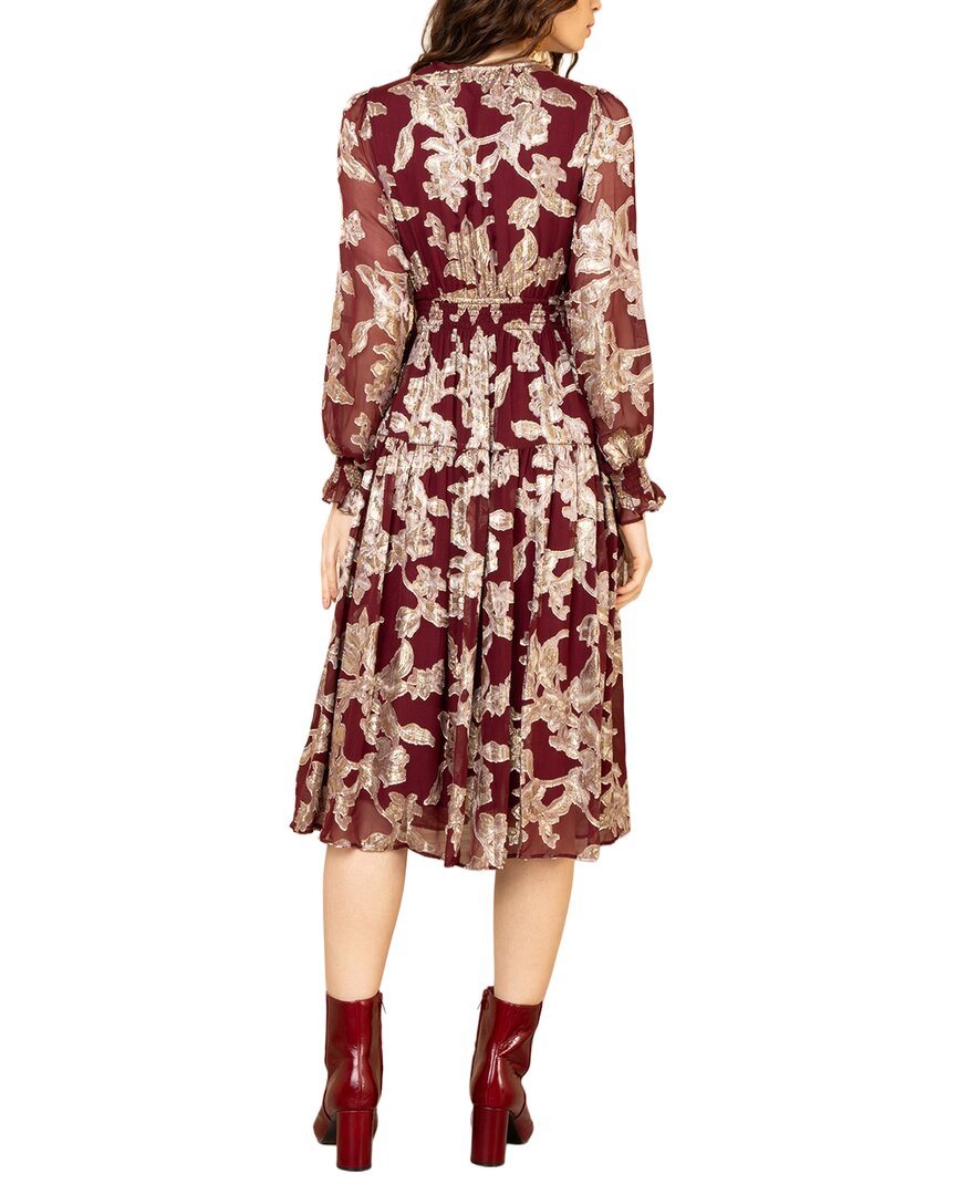 Hale Bob | Womens | Long Sleeve Raquel Silk-Blend Midi Dress | Red