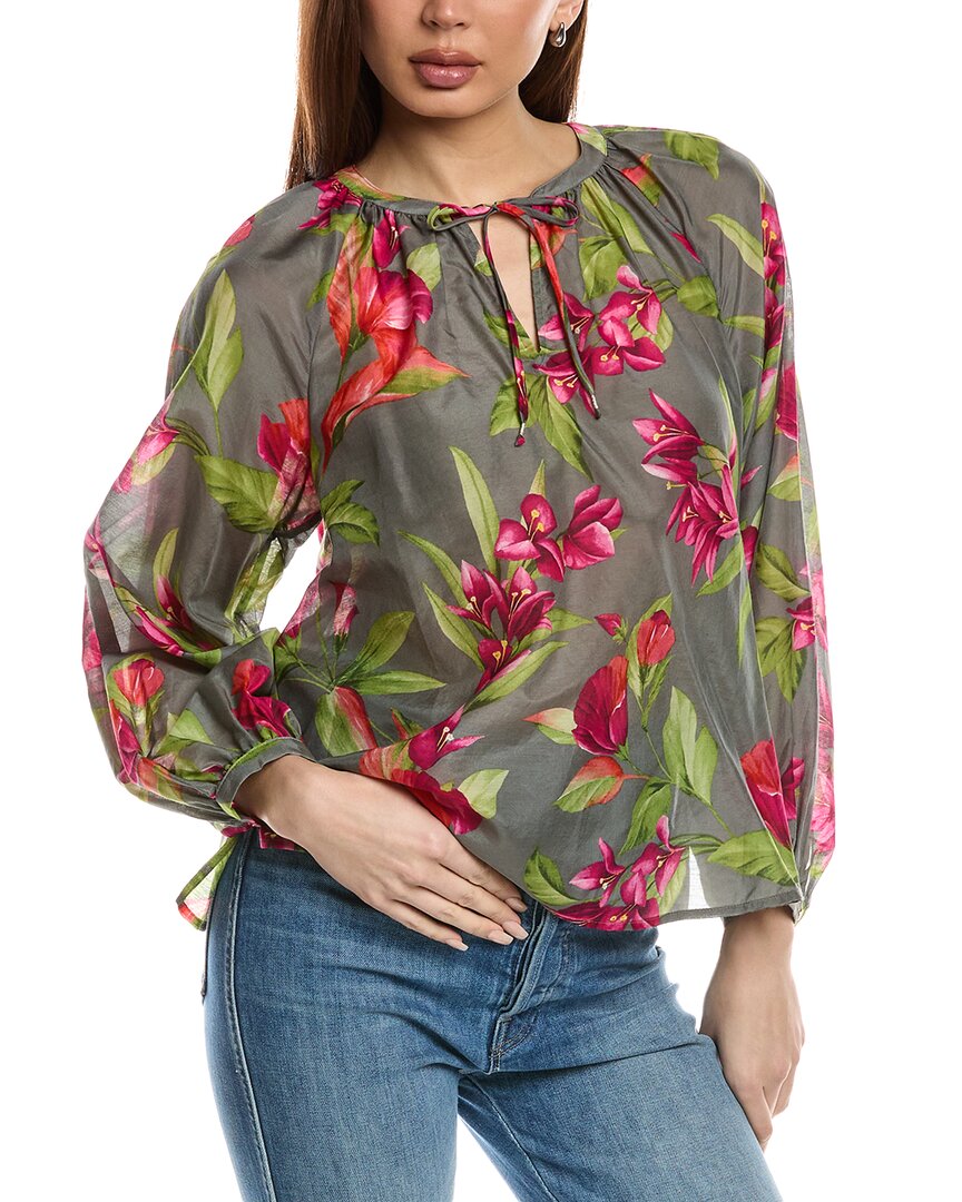 Tommy Bahama | Womens | Lavish Blooms Agua Amara Silk-Blend Peasant Top | Tea Leaf