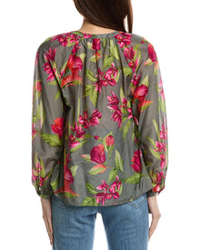 Tommy Bahama | Womens | Lavish Blooms Agua Amara Silk-Blend Peasant Top | Tea Leaf