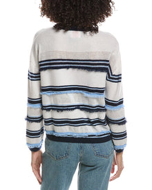 Brodie Cashmere | Womens | Funky Stripe Crewneck 100% Cashmere Sweater | White