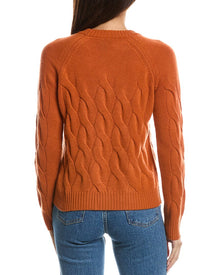 Forte Cashmere | Womens | Wandering Cable Crewneck 100% Cashmere Sweater | Brandy