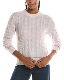 Forte Cashmere | Womens | Plaited Tipped Cable Crew Cashmere Sweater | Pink