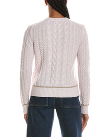 Forte Cashmere | Womens | Plaited Tipped Cable Crew Cashmere Sweater | Pink