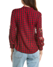 Johnny Was | Womens | Petite Ruffle Collar Blouse | Red