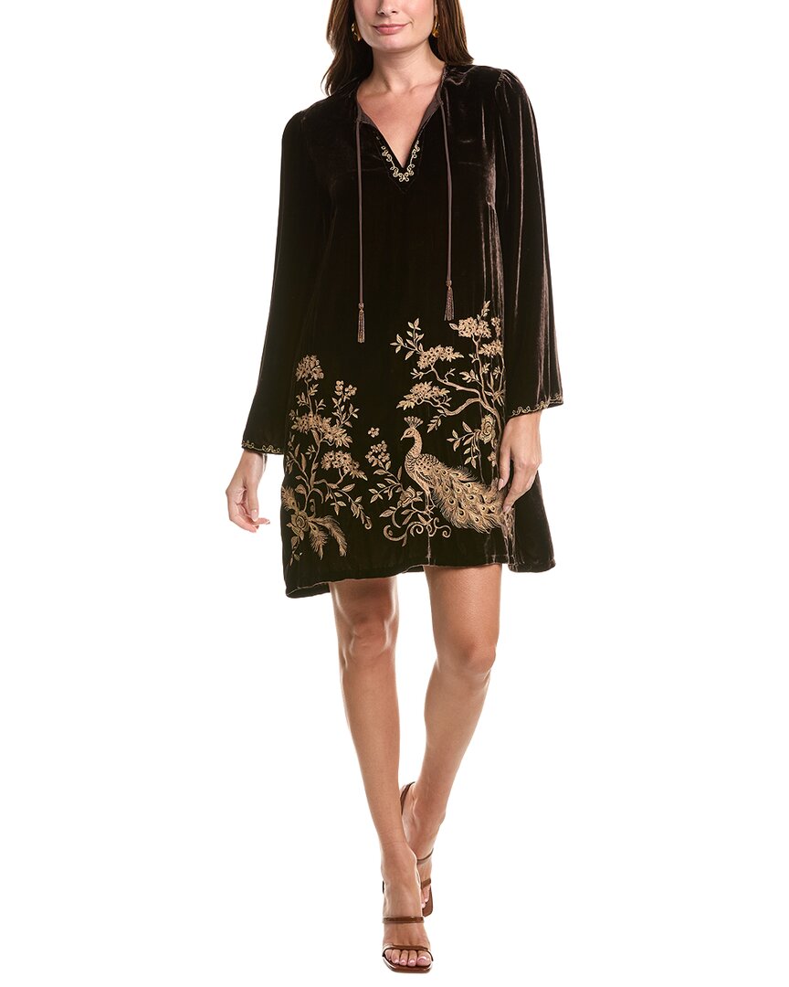 Johnny Was | Womens | Kimono Sleeve Relaxed Silk-Blend Mini Dress | Brown