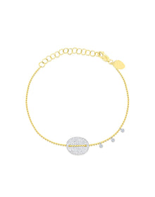 14k Yellow Gold Pave Button Bracelet | 14K Two Tone Gold