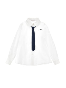 Girls | Poplin Shirt With Tie | Cream/Blue