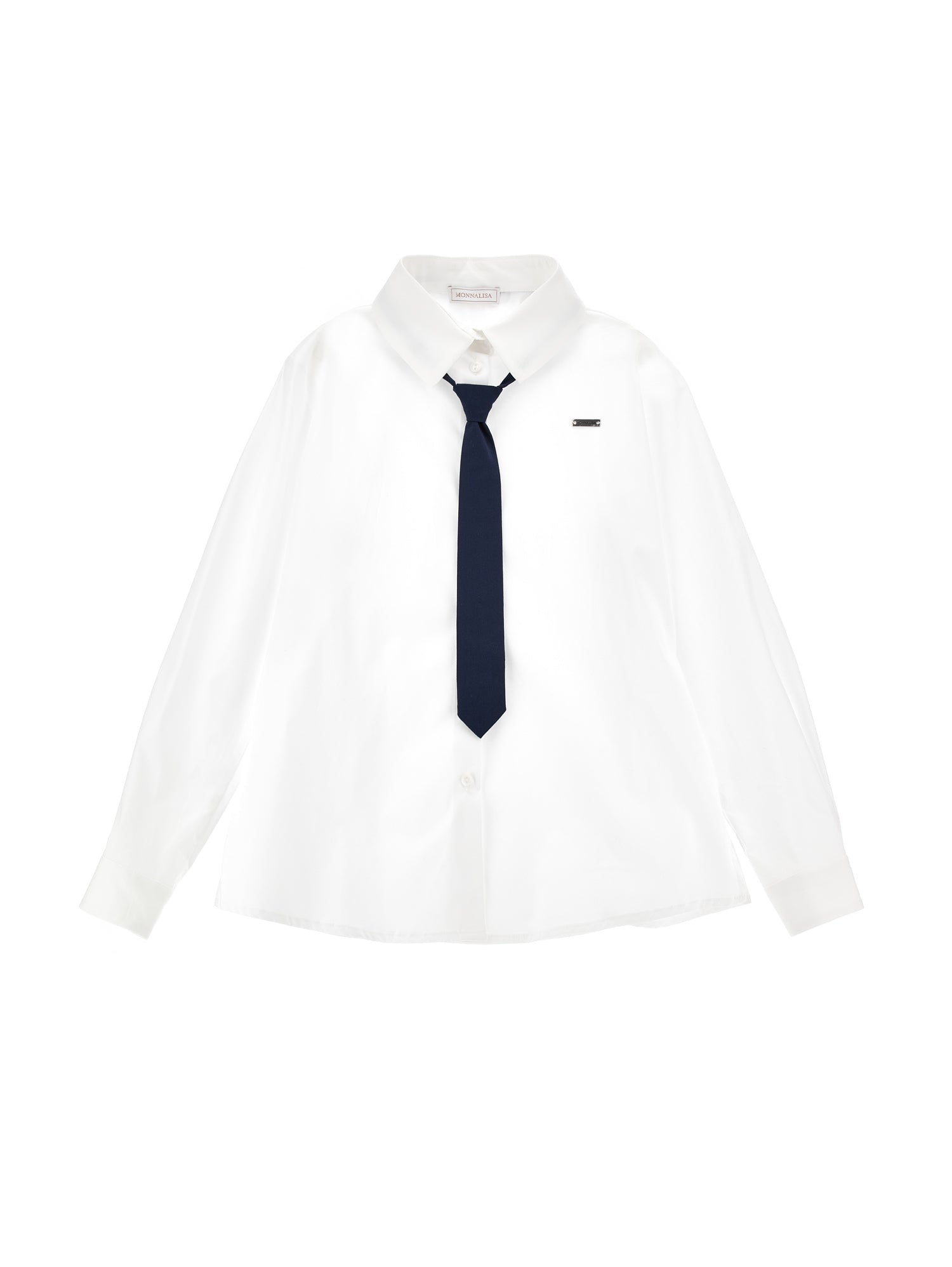Girls | Poplin Shirt With Tie | Cream/Blue