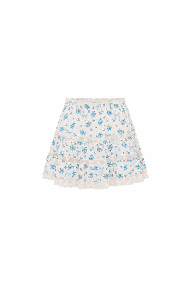 Viro Cotton Rose & Bow Mini Skirt | Aegean Blue