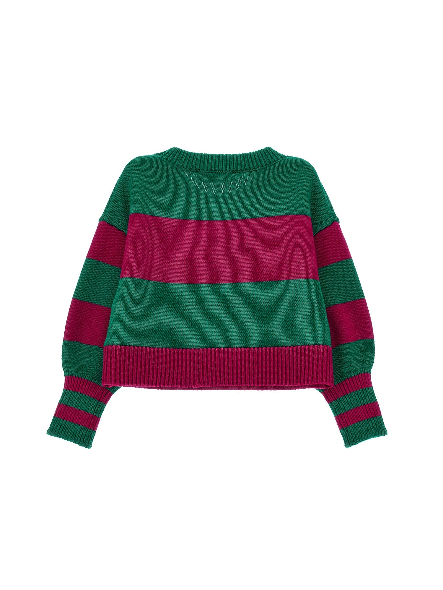 Girls | Maxi Striped Knitted Pullover | Green/Cyclamen
