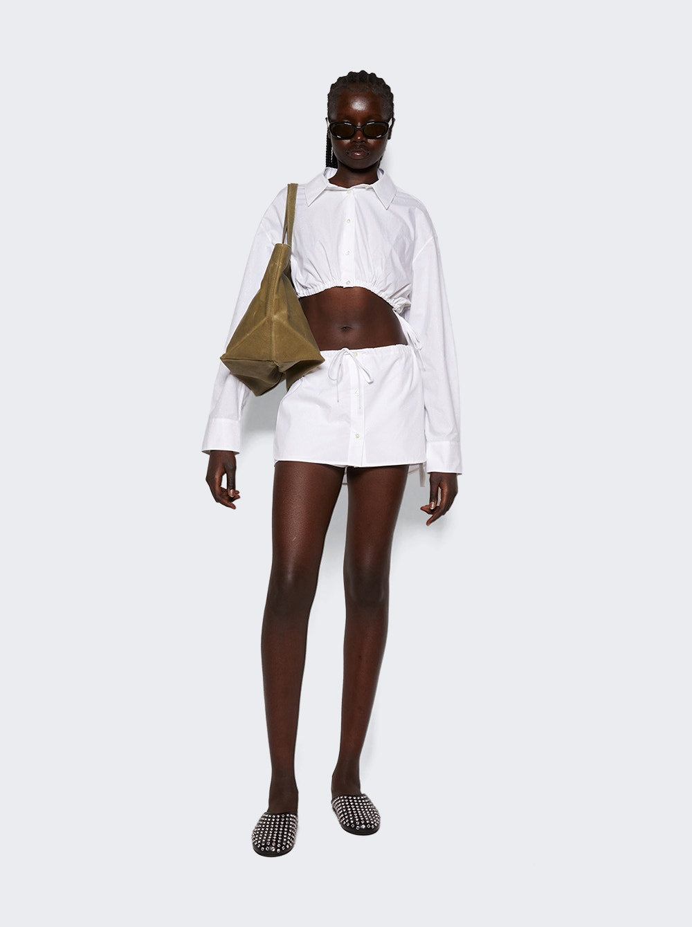 Women | alexanderwang | Cropped Drawstring Blouse | White