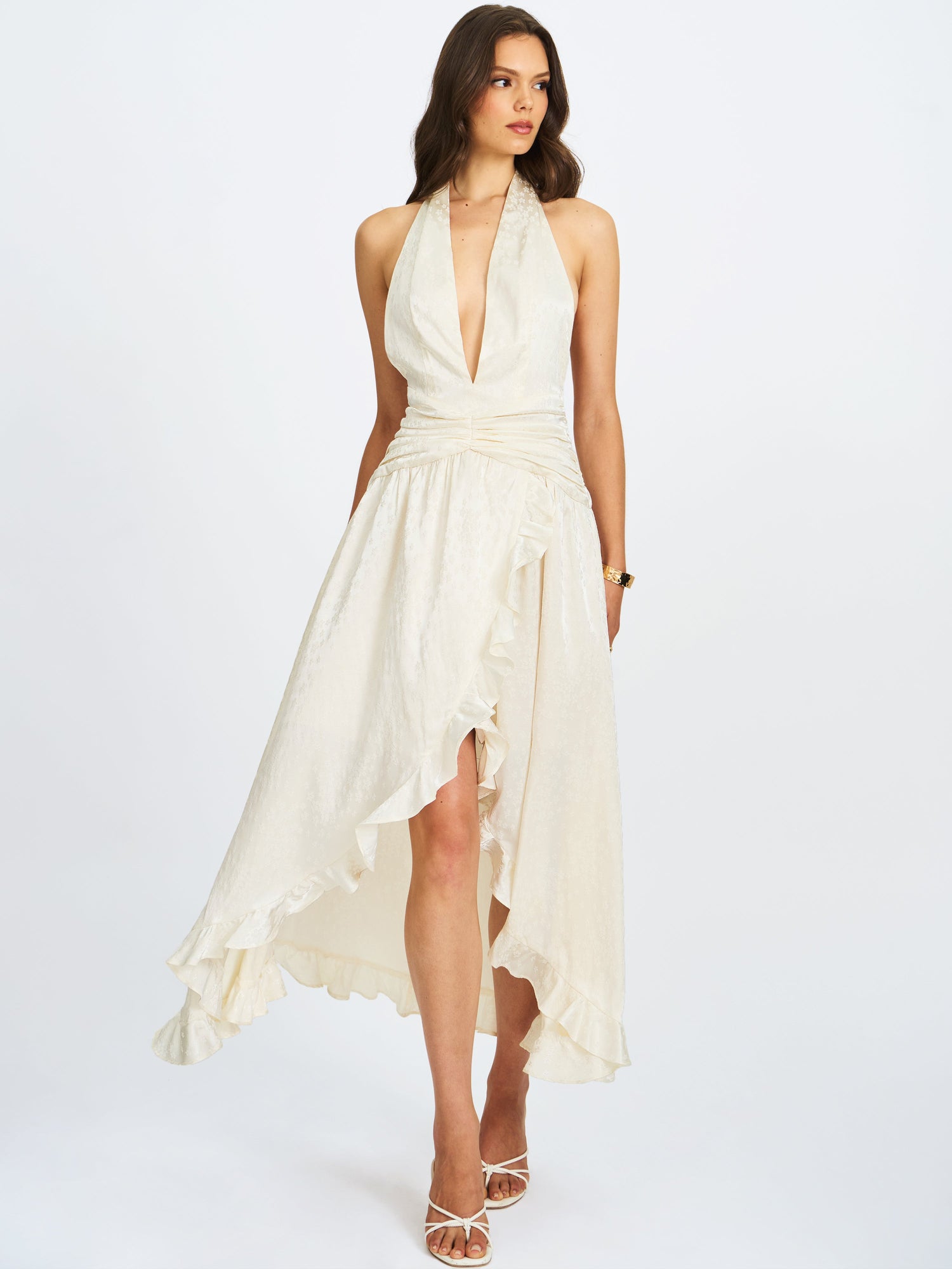 Nalani Ruffled Halter Maxi Dress | Floral Ivory