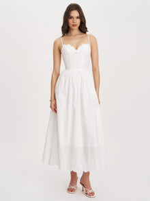 Oberon Cotton Eyelet Lace-Up Back Maxi Dress | White