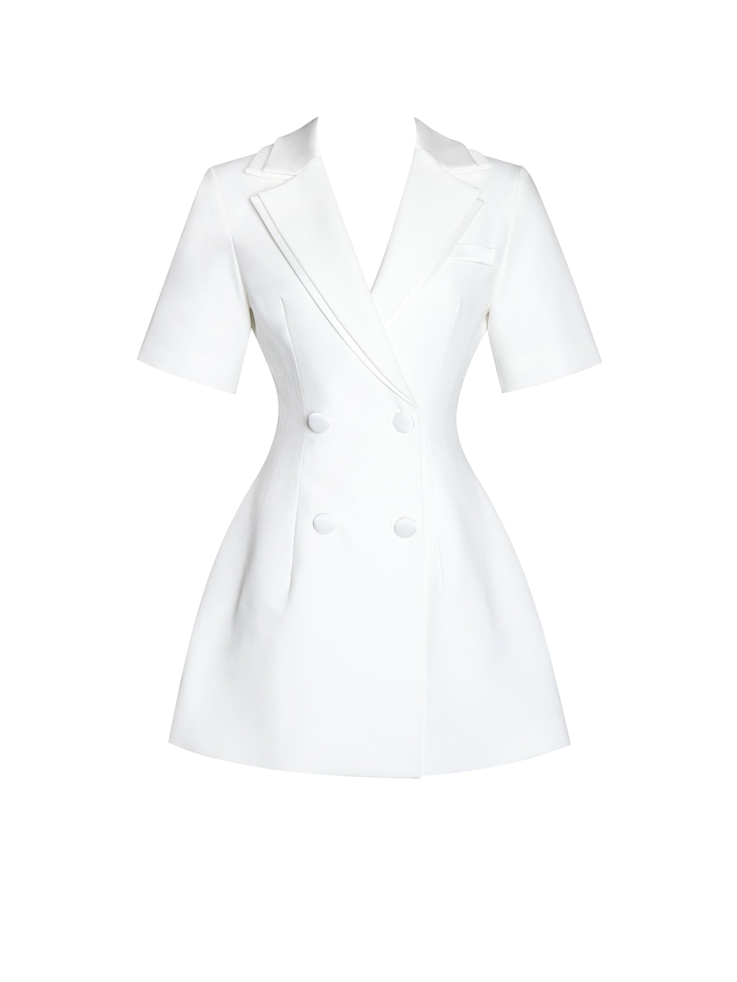 Madelina Double Breast Satin Trim Blazer Dress | White