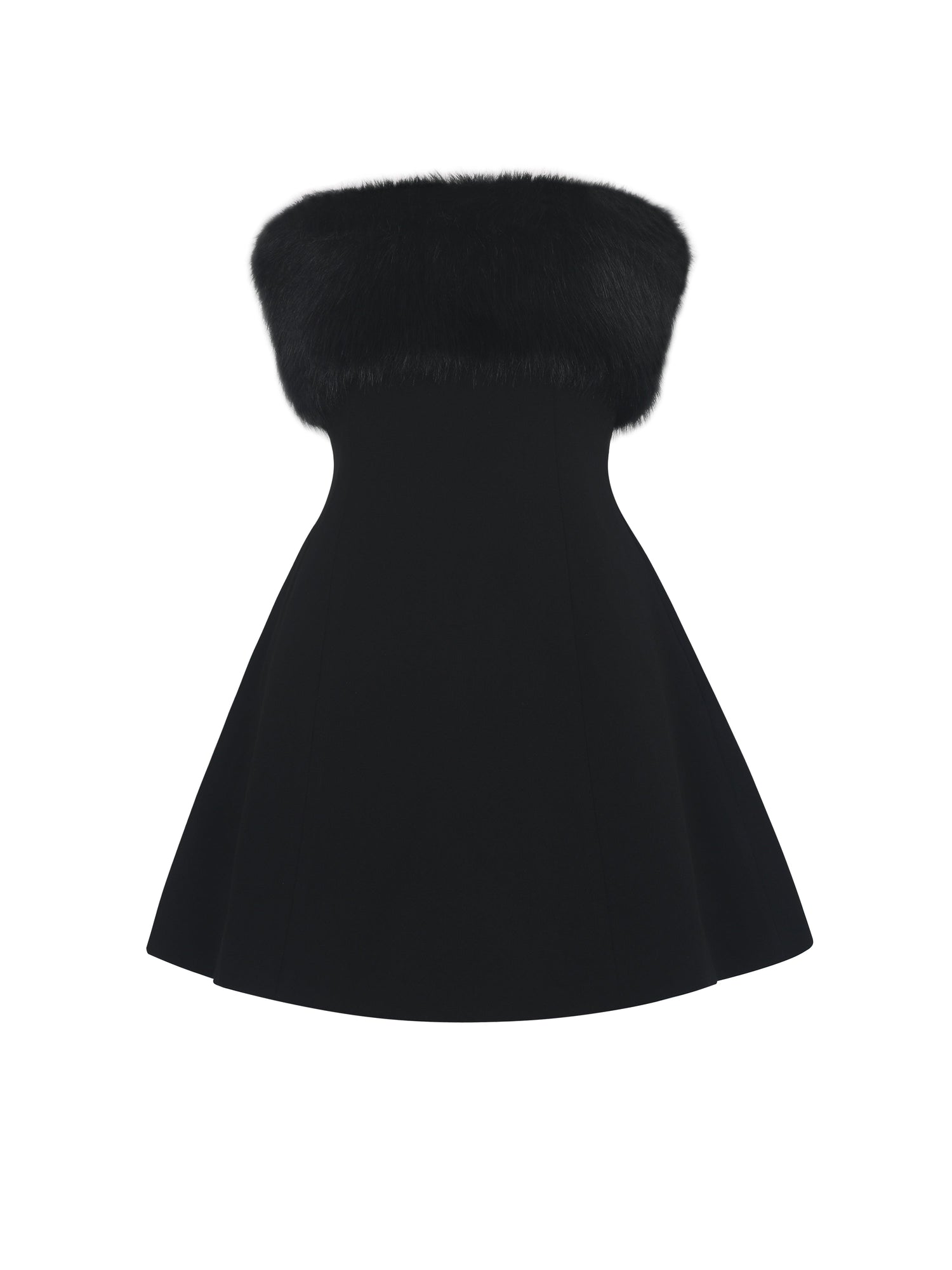 Evelyn Fur-Trimmed Mini A-Line Dress | Black