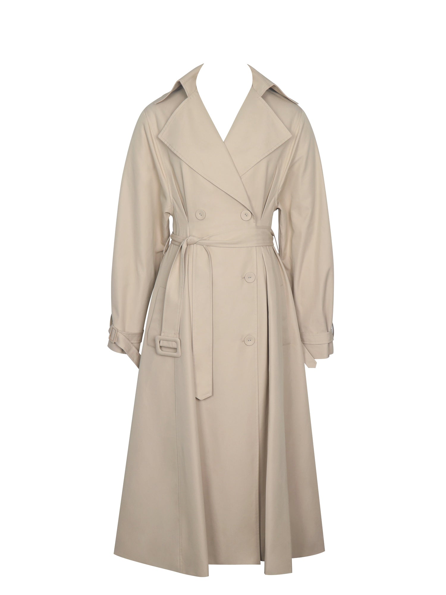 Ulila Double-Breasted Pleated Cotton-Blend Trench Coat | Beige