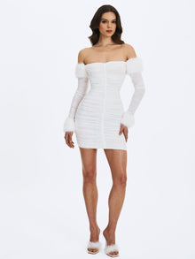 Lani Lace Off-Shoulder Ruched Mini Dress | White