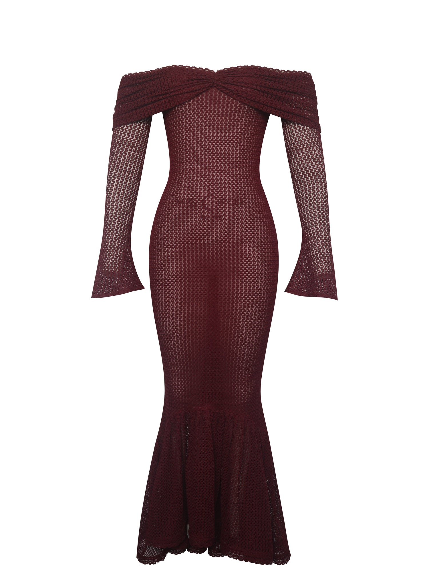 Kaedyn Off Shoulder Long Sleeve Crochet Mermaid Maxi Dress | Burgundy
